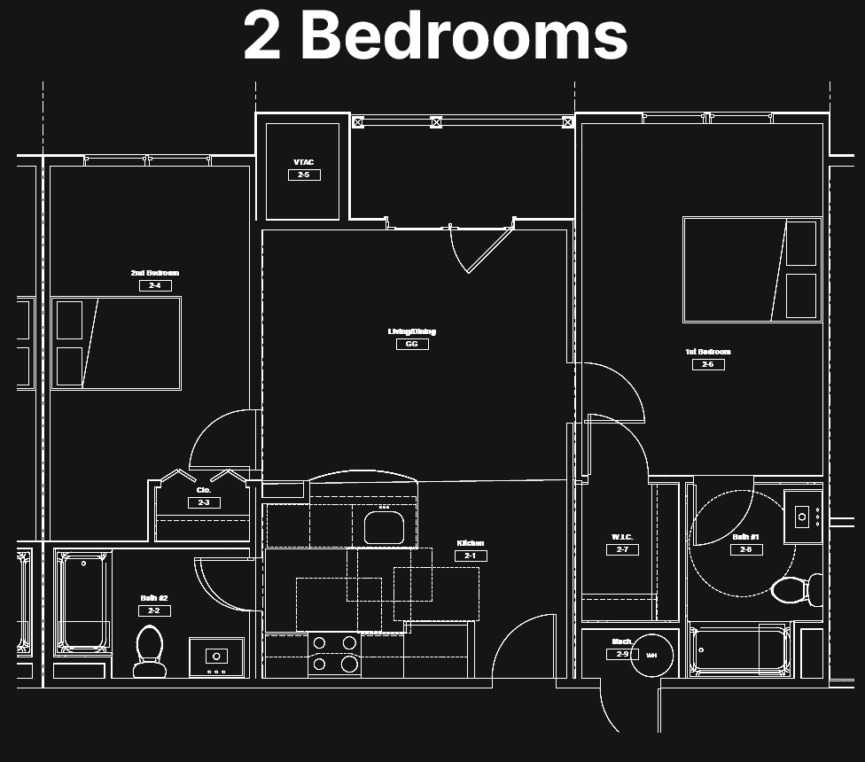 Two Bedrooms Residential Unit Floorplan