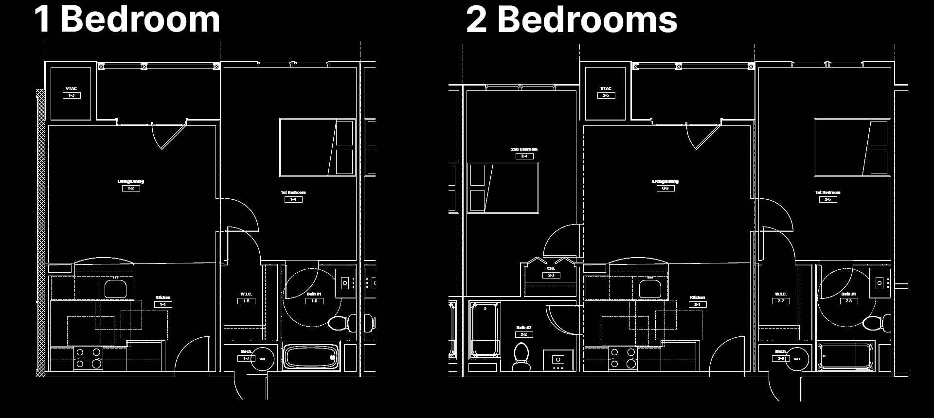 One and Two Bedroom Residential Unit Floorplans
